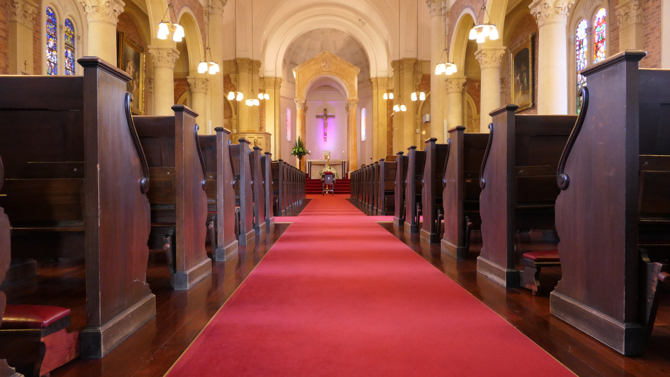 shot of religious chapel or funeral home for funeral service